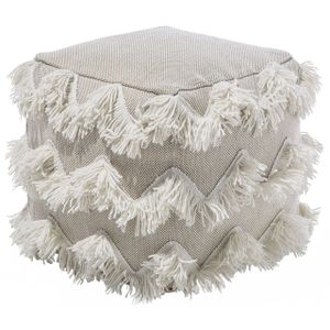 BELIANI Pouf Beige Baumwolle mit Fransen Metallic Optik Quadrat Boho-Stil