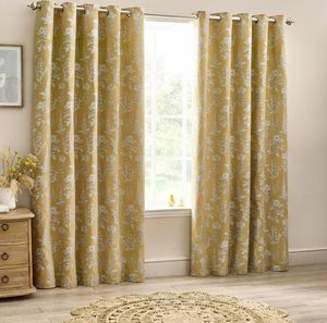 Wylder - Ösenvorhänge "Nature Sophia", Jacquard, Floral RV3345 (229 cm x 137 cm) (Gold)