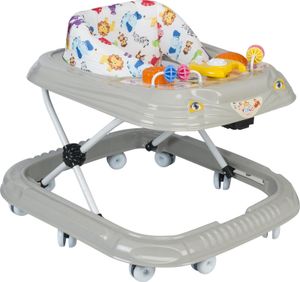 Lauflernhilfe Baby Walker Lauflernwagen Gehfrei Kindersitz Höhenverstellbar mit Spielzeug Funktionen Lenkrad und Hupe Grau