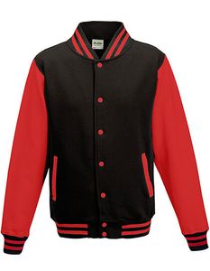Just Hoods Herren Varsity Jacket Sweatjacke JH043 jet black/fire red L