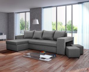 Nawstol Ecksofa TYMON mit Schlaffunktion, L-Form Sofa mit Bettkasten, Eckcouch Wohnzimmer, Bettsofa, Couchgarnitur Universalecke - Farbe Hellgrau