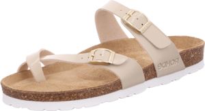 Rohde Damen Zehentrenner Pantolette Lack Schnalle Kork Fußbett Alba 5575, Größe:38 EU, Farbe:Beige