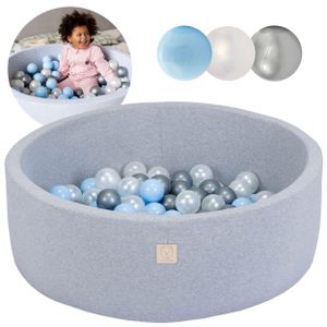 MISIOO Smart Bällebad 90x30 cm - Bällebader Kinder für Baby Zimmer - Bälle für Bällebad - Baby Spielzeug - Hellgrau: Hellblau/Perlen/Silber