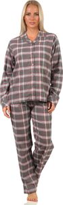 Damen Flanell Pyjama Schlafanzug kariert mit Knopfleiste und Hemdkragen - 222 201 15 851 ; grau , 44