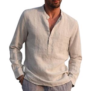(Khaki,XL)Herren Modehemd Mit Knöpfen Einfarbiges Freizeithemd Aus Baumwolle Und Leinen