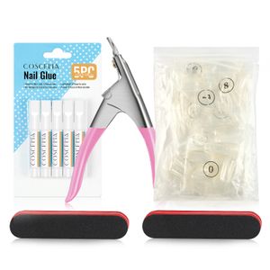 COSCELIA Kunstliche Nägel 500tk mit Nagelkleber Tipcutter Nagelvorbereitung für Nail Art Zelletten
