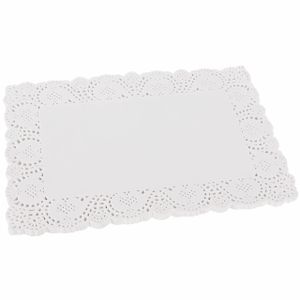 BELLE VOUS Weißes Spitzenpapier Tortenunterlage Rechteckig (100 Stück) - 36,5 x 26cm - Spitzendeckchen für Kuchen, Hochzeitsdekoration, Tischsets, Platzset Papier und Verpackung