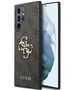 Guess Metal Gold Logo Hard Case für Samsung Galaxy S23 Ultra S918B Grau Schutz-Hülle Cover