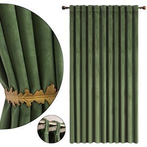 2er Set Samt Gardinen Vorhänge Grün Wohnzimmer Schlafzimmer Vorhang Blickdicht Kräuselband Verdunklungsvorhänge Blackout Curtain, 132*274cm