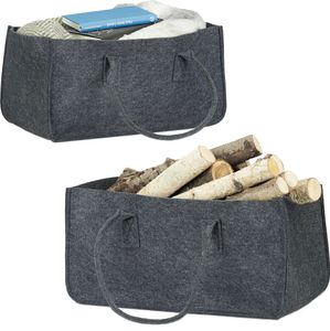 relaxdays 2 x Kaminholztasche aus Filz anthrazit