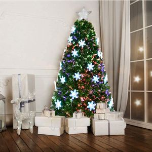 GOPLUS 210 cm Künstlicher Weihnachtsbaum mit Glasfaser LED Beleuchtung Grüner Tanne Christbaum Weihnachtsdeko mit Metallständer