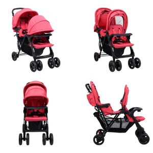 vidaXL Tandem Zwillingskinderwagen Rot Stahl - Kinderwagen - Kinderbuggy - Kinderbuggys - Buggy