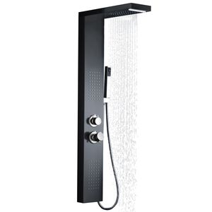 LARS360 Sprchový stĺp Sprchový systém Kúpeľňová batéria Rain Shower Shower Set z nehrdzavejúcej ocele Vodopád Masážny sprchový panel s ručnou sprchou - matná čierna