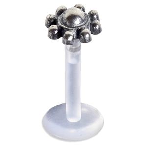 viva-adorno 1,2 x 8mm Labret Stecker Lippenpiercing Tragus Piercing Bioflex Silber Vintage Antik Style Blume Blüte verschiedene Desgins Z522.D1