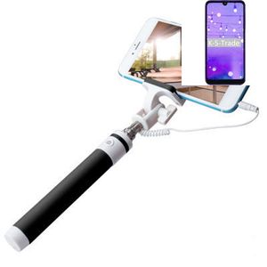 K-S-Trade Selfie Stick kompatibel mit LG Electronics W11  Selfiestick kabelgebunden Monopod mit Kabel Stab Stange Selfportrait Handheldstick schwarz