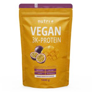Protein Vegan 1kg - 84,1% pflanzliches Eiweiß - Nutri-Plus Shape & Shake 3k-Proteinpulver - Veganes Eiweißpulver ohne Laktose & Milcheiweiß - Mango-Maracuja