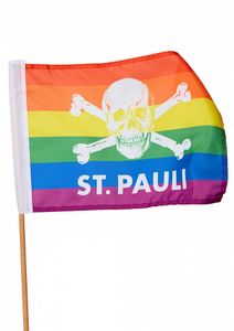 St. Pauli - Totenkopf Regenbogen Fahne klein bunt, 30 x 40 cm