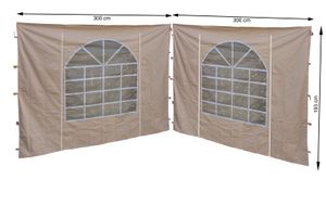 2 Seitenteile mit PVC Fenster 300x195cm für Pavillon Sahara 3x3m Seitenwand Sand