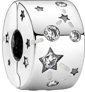 Pandora Moments Clips Charm 790010C01 Stars Galaxy Sterling Silber 925 klare Zirkonia weiße Emaille