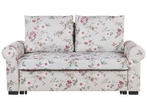 BELIANI 2-Sitzer Sofa Grau Stoffbezug Blumenmotiv Ausziehbar mit Schlaffunktion Rückenkissen Niedrige Armlehnen Retro Wohnzimmer Ausstattung Schlafsofa