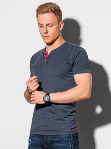 Ombre Herren-T-Shirt mit Knopfleiste, klassisch, Baumwolle, T-Shirt, mit Knöpfen, sportlich, schmale Passform, 5 Farben, S-XXL Dunkelblau XL