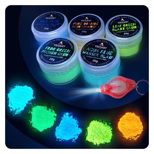 Tritart Fluoreszierendes Pulver Selbstleuchtend | 5 x 20g Nachtleuchtende Pigmente | Leuchtpulver Set mit GRATIS UV Lampe Bastelsets