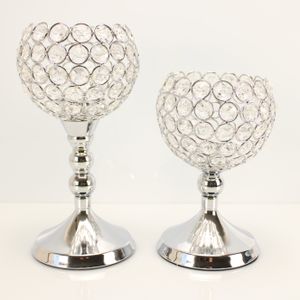 2 edle Glaskelche aus Metall mit Glas Kristallen dekoriert - Kerzenhalter, Kerzenständer in Silber