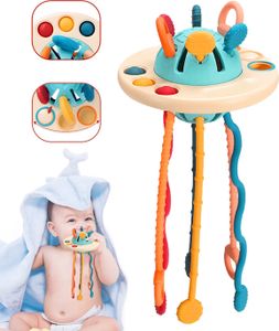 Montessori Spielzeug für 1 Jahr Zugschnur Spielzeug UFO Silikon Babyspielzeug Baby Sensory Toys