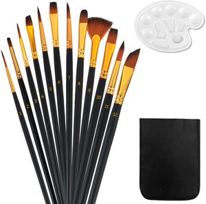 12X Pinselset Künstlerpinsel Malerpinsel Für Acrylfarben Ölmalerei Aquarell Malpinsel Kinder Pinsel Set, Schwarz