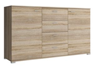 Furniture24 Kommode 150 cm breit Sideboard 2 Türiger mit 5 Schubkästen Sonoma Eiche