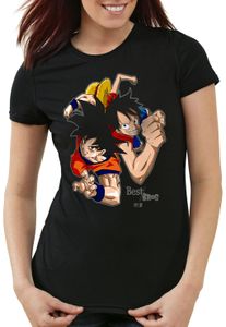 style3 Goku Ruffy - Best Bro's Damen T-Shirt strohhut z saiyan, Farbe:Schwarz, Größe:S