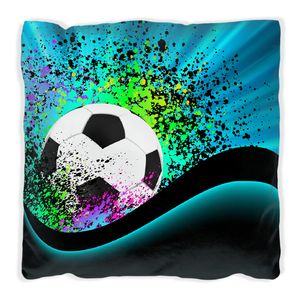 Wallario Premium Kissen, weiche Oberfläche, mit Motiv Fußball - Design Wellen und Regenbogen in blau, Größe: 60 x 60 cm, mit weißer Rückseite