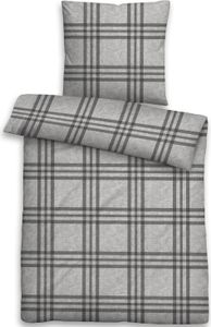 Biberna Melange Flanell Bettwäsche Karo sturmgrau 135x200 cm + 80x80 cm