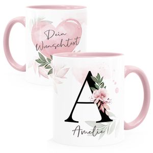 Kaffee-Tasse mit Buchstabe Initiale Monogramm personalisiert mit Namen Wunschtext persönliche Geschenke SpecialMe® rosa Keramik-Tasse