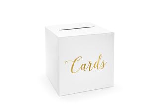 Kartenbox Hochzeit 24cm Papier, weiß / gold