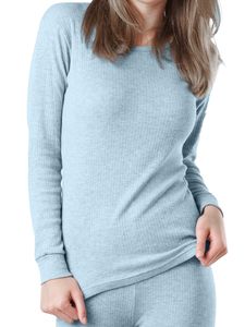 OCERA Thermo Unterhemd für Damen, Warme Thermounterwäsche aus Baumwolle für den Winter - hellblau - XL