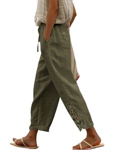 Damen Stoffhosen mit Taschenhose Baggy Lässige Hohe Taille Hose Freizeithose Strandhose Grün,Größe M