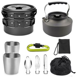 Camping Kochgeschirr Set 10in1, 2-3 Personen Camping-Kochtopf Set, Kochtopf Outdoor Kochausrüstung