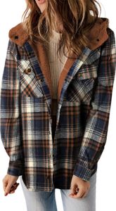 ASKSA Damen Jacke Karierte Winterjacke Oversize Langarm Winter Warme Gefuettert mit Kapuze Knoepfen Casual Maentel Jacken (Dunkelblau,M) ASKSA Damen Jacke Karierte Winterjacke Oversize Langarm Winter Warme Gefuettert mit Kapuze Knoepfen Casual Maentel Jacken (Dunkelblau,M)