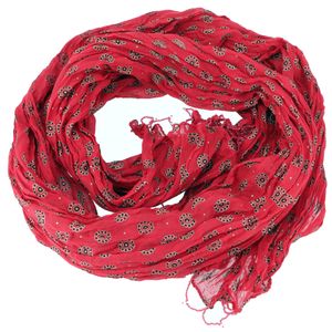 Indisches Baumwolltuch, Leichter Schal mit Golddruck, Perlenbordüre - Rot/schwarz, Uni, Baumwolle, 190*95 cm, Sarongs & Tücher