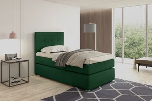 Posteľ Bari 2 box spring 80x200, posteľ box spring s lamelovým roštom, bonellový matrac a topper, manželská posteľ, tmavo zelená, Monolit 37