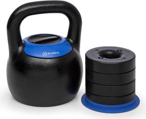 Klarfit Adjustabell Kettlebell - platzsparende Kugelhantel, Kettlebells aus Gusseisen, Kugelgewicht: 16-24 kg, schwarz-blau