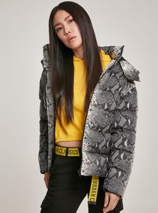 Urban Classics Damen Winter-Jacke AOP Hooded Puffer Jacket TB3068 Grey Snake S