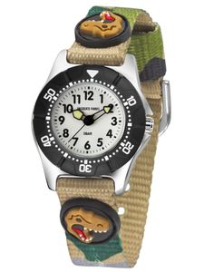 JACQUES FAREL Kinder-Armbanduhr Analog Quarz Jungen Textilband KWD 4111 T-Rex