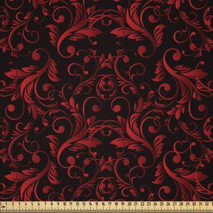 ABAKUHAUS viktorianisch Satin Stoff als Meterware, Viktorianisches Blumenmuster mit Efeu-Wirbels-Blumen-ethnischem Entwurfs-Bild-Druck, 3 M (148 x 300 cm), Koksgraue Rubin