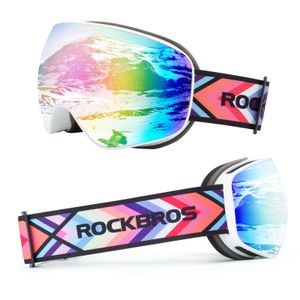 ROCKBROS Skibrille Schneebrille Goggles Antifog Snowboardbrille für Kinder, weiß rosa