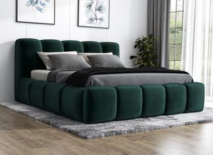 Polsterbett  SONIC -OM 180x200 cm mit Bettkasten und Lattenrost. Farbe: Grün