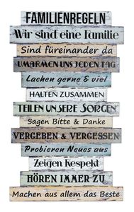 Wandbild 56 x 33 cm Familienregeln Holzschild Shabby Chic Vintage Deko Sprüche