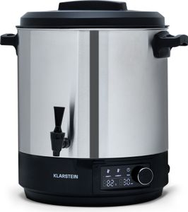 Klarstein automat na zaváranie s kohútikom, 25 L, varič na varenie vína, varič z nerezovej ocele na varené víno s kohútikom, veľký dávkovač horúcej vody, 2000 W zavárací automat na nápoje a potraviny, elektrický zavárací hrniec, 30 - 100 °C