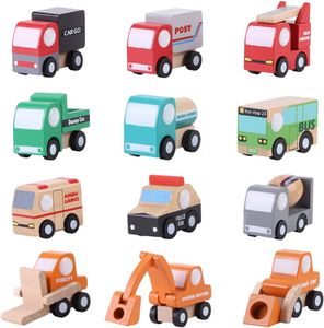 12 Paket Holz Fahrzeug Set Baby Kind Cartoon Spielzeugauto Früherziehung Bildungs ​​Verkehr Spielzeug Kinder Geschenk für Jungen Kinder Party Zubehör
